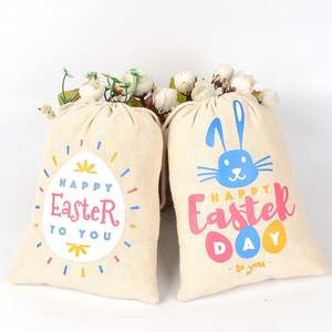 13*18cm Recyclable Cotton Linen Pocket Drawstring <b>Gift</b> <b>Bag</b> Happy <b>Easter</b> Bunny Pattern for Small Candy Craft Packaging Party - Product Image 3