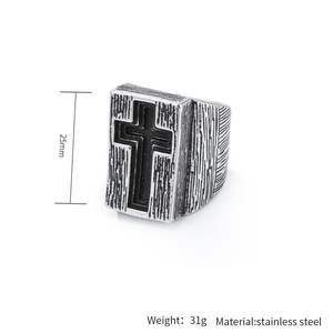 빈티지 힙합 반지 심플 과장된 종교적 와이드 브림 크로스 디자인 스테인리스 스틸 반지 - Product Image 6