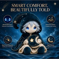 Peluche intelligente IA pour l'heure du coucher avec sons nocturnes, yeux LED, récit interactif d'histoires, rechargeable