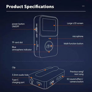 Mini écran LCD, lecteur MP3 BT 5.0, batterie rechargeable, design portable, autonomie de la batterie jusqu'à 10 heures - Product Image 2