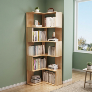 Modern Wood <b>Corner</b> Bookshelf 5-Tier With Back Panel Space Saving <b>Storage</b> <b>Unit</b> For Home Office Bedroom Furniture - Product Image 4