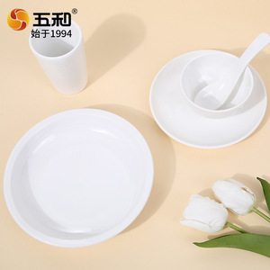 Gowa <b>Melamine</b> <b>Bowl</b> With Spoon Set White Durable Hotel Restaurant Tableware - Product Image 2