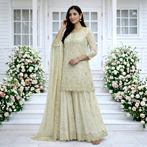 Ensemble Salwar Kameez en filet brodé, tenue traditionnelle indienne et pakistanaise pour femmes, robe de fête de mariage - Product Image 1