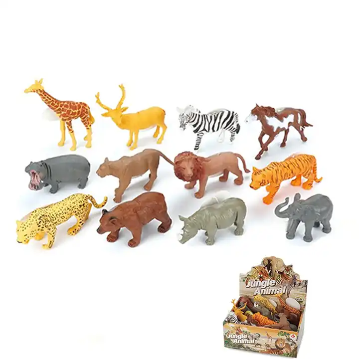 Jouets pour Animaux, Figurines d'Animaux de la Jungle Safari HHHC,  Figurines Réalistes d'Anime de Zoo pour les Tout-Petits, Jouets de Faveur  de Paquet Cadeau, 12 Pièces Comprend Girafe, Éléphant, Gorille, Lion et