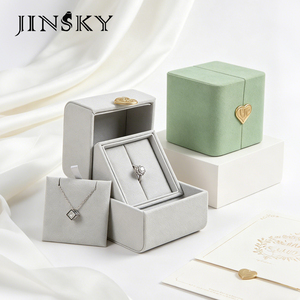 Boîte à bijoux Jinsky en microfibre avec boucle dorée en forme de cœur, double ouverture, pour ranger les bagues et les pendentifs, boîte de présentation d'accessoires de bijouterie - Product Image 5