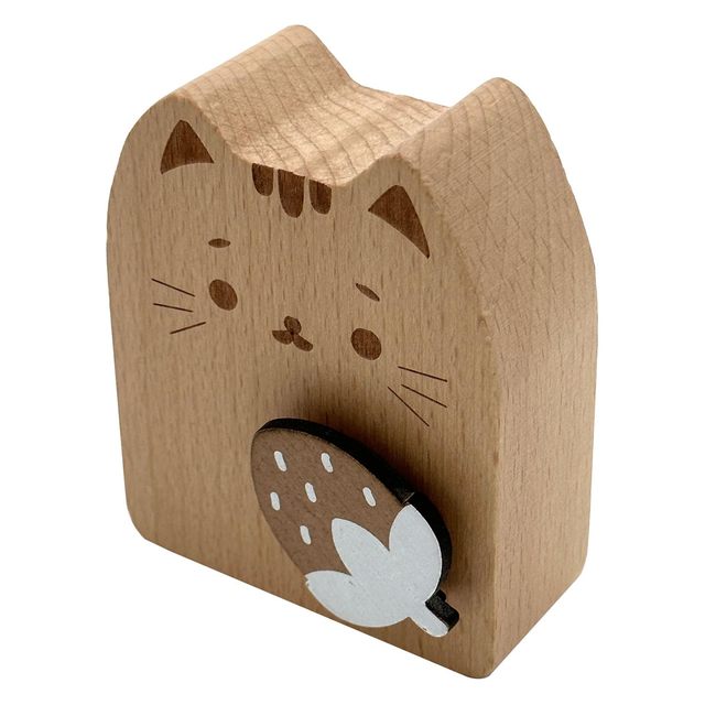 Wholesale Wood Cat Wind up Music Box, Rotating Strawberry YunSheng Mechanism Movement Musical Gift
