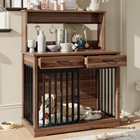 Cage et maison en bois pour chiens de grande, moyenne ou petite taille - Utilisation intérieure, installation facile, nettoyage par essuyage, toutes saisons, bac de rangement et toilette