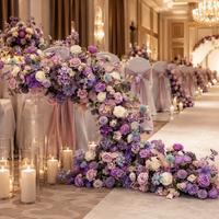 Décor de scène de style européen de luxe en tissu de soie haute densité personnalisé, chemin de fleurs artificielles