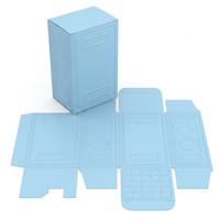 Emballages en papier géométriques personnalisés Tech Style bleu argenté pour nettoyants visage, avec estampage, gaufrage, pelliculage mat et doublure en éponge