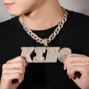 Colgante con letra inicial grande, corte cuadrado ostentoso, CZ, nombre de Hip Hop, Collar personalizado, joyería para regalo de mujer - Product Image 3