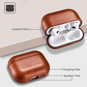 Étui en cuir véritable ciré à l'huile pour <span class=keywords><strong>AirPods</strong></span> Pro 1/<span class=keywords><strong>2</strong></span>/3, fait main, couverture intégrale, résistant à l'eau, anti-rayures, protection - Product Image 4