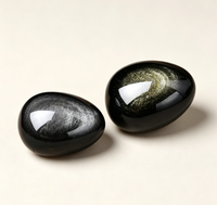 Œuf en obsidienne naturelle, effet doré et argenté, œuf de cristal poli à la main, pierre de guérison, décoration de Pâques, artisanat en cristal pour la méditation