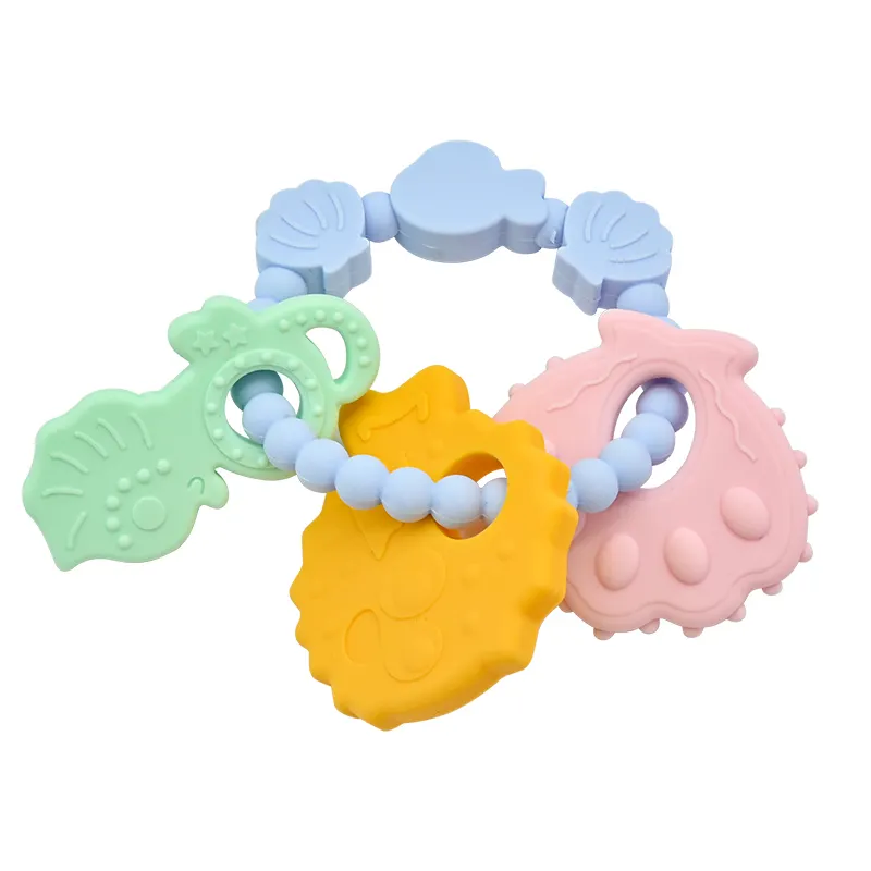 Bpa Free Food Grade Soft Silicone Baby Ring Teether Chew Toys Anti-drop Round Bracelet Baby Teethers