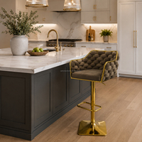Chaises de bar très vendues pour îlot de cuisine, tabouret de bar pivotant rembourré avec base dorée pour mobilier de bar et comptoir