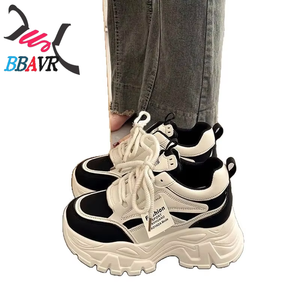 2025 Summer New Style Daily Slimming Platform Lace-Up Sneakers Breathable Korean Style Height Increasing <b>Rubber</b>/<b>Plastic</b> Shoes - Product Image 5