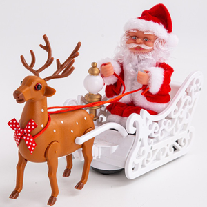 Père Noël électrique musical avec traîneau à rennes Figurines à collectionner Poupée anime pour décoration de bureau - Product Image 1