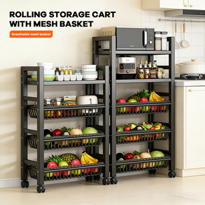 Carrello portaoggetti mobile OEM con cestelli a griglia rimovibili, supporto per microonde, carrello organizer per soggiorno, cucina, balcone - Product Image 2