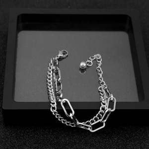 Hot Selling Simple Popular Design Double Layered <b>Chain</b> Bracelet <b>Titanium</b> Steel Silver Plated Men's Bracelets Fashion Jewelry - Product Image 5