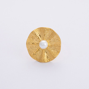 Pearl <b>Ring</b> Stainless Steel 18K Gold Plated Geometric Shape Bezel Setting Women's Everyday Wear - Product Image 5