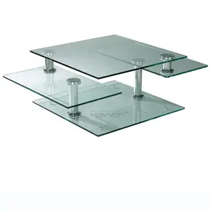 Multi-functional open and close rectangular swivel moving glass coffee table with 4 glass top