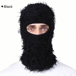 Bonnet en tricot duveteux tendance, nouvelle collection, vente chaude, pour femmes et hommes, automne-hiver, style Halloween, cagoule en tricot vieilli - Product Image 3