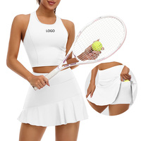 Falda de tenis de golf superior sin mangas personalizada para mujer, traje de entrenamiento ecológico, falda de tenis de 2 piezas con pantalones cortos