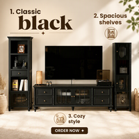Meuble TV Classique de Luxe avec Détails Shaker, Buffet Multimédia avec Portes en Verre Cannelé et Boutons Métalliques Vintage pour Villa
