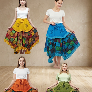 2026 Trending Lace <b>Patchwork</b> Multicolour Bohemian Wrap Design 100% Cotton Chiffon Eco-Friendly Floor-Length <b>Skirt</b> Free Size - Product Image 2