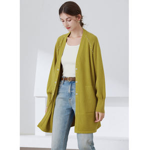 Suéter de talla grande para <span class=keywords><strong>mujer</strong></span> de Otoño de alta calidad, cárdigan con manga de hombro, cárdigan con cuentas de flores, suéter de longitud media para <span class=keywords><strong>mujer</strong></span> - Product Image 5