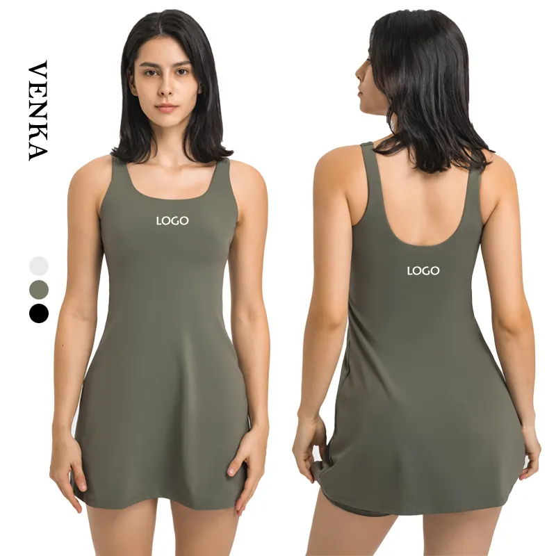 Özel Logo spor kadın Golf kolsuz elbiseler bayanlar Skort şort 2 In 1 tenis egzersiz Tank Top etek elbise