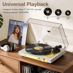 Cubierta Antipolvo <span class=keywords><strong>para</strong></span> Tocadiscos de <span class=keywords><strong>Vinilo</strong></span> con Cartucho A-T MM, 2 Velocidades RPM, Gramófono con Salida Inalámbrica - Product Image 1