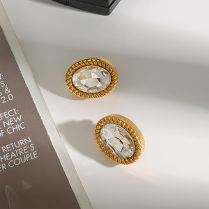 <b>Stud</b> <b>Earrings</b> Oval Glass Stone 18K Gold Bezel Setting Fashion Jewelry - Product Image 2