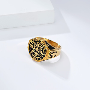 St Benedict <b>Ring</b> Black <b>Titanium</b> Steel Cross Shape Men's Religious Jewelry Protection Accessory - Product Image 2