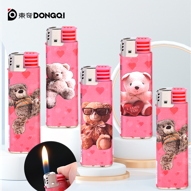 Cigarette Lighter Cover Smoking Flame Electric Soft Flame Windproof Plastic Refillable Pink Cute Butane Gas Lighter Giveaways