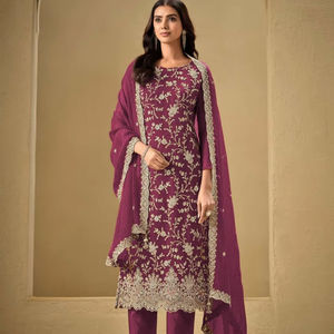 Chinon lourd avec séquence broderie Stich travail avec Jarkhan Daimond palazzo avec dupatta costume indien Salwar par royal export - Product Image 1