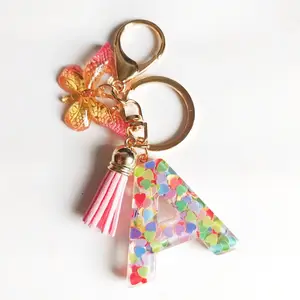 Fashion Monogram Letter Initial Tassel Butterfly Pendant Sequin Heart Epoxy Keychains