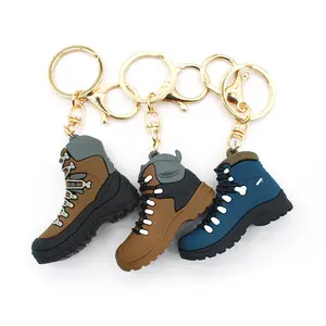 Wholesale promotional soft cute 3D mini new camping sports boots customized shoe pvc rubber keychain for gifts