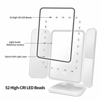 Miroir de maquillage LED 3 couleurs, grossissant, pliable, de table, avec commande tactile, portable, pour la maison, le dortoir, les femmes et les filles