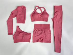 Set Yoga da Donna 5 Pezzi all'Ingrosso: Top a Maniche Lunghe, Pantaloncini, Mutandine Push-Up e Reggiseno Sportivo ad Alta Elasticità - Product Image 4