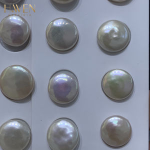 H. Wen 3a Witte Munt Parel, Midden Geboord Gat, 15Mm Paars Roze Platte Ronde Natuurlijke Parel - Product Image 3