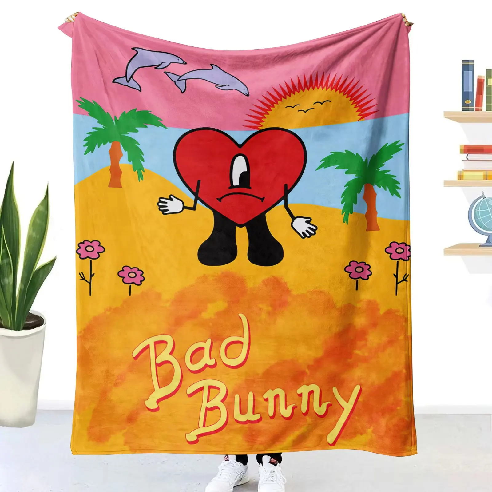 Custom With Logo Printed design Cartoon Painting Polyester bad bunny Sublimation fleece travel throw blanket