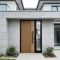 Porte d'entrée pivotante en aluminium et bois massif Grandsea, style moderne, avec vitre latérale, pour villa et maison