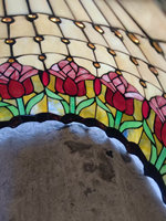 Lustre en verre teinté à 4 lumières, motif tulipe, fait main, doré, 38 pouces, pour salle à manger, hôtel, villa, milieu de gamme