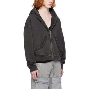 TOPSHOW High Quality Drop Shoulder French Terry 100% Cotton Hoody Stringless Blank <b>Cropped</b> Acid Wash Full <b>Zip</b> up <b>Hoodie</b> Men - Product Image 3