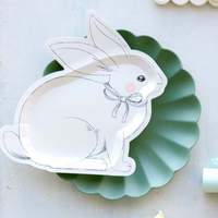 Fournitures de fête de Pâques en gros : Assiettes à salade jetables en forme de lapin, assiettes en papier, gobelets, serviettes, ensemble de vaisselle jetable