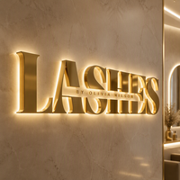Lettres 3D en acier inoxydable plaqué, découpées au laser, finition dorée polie, enseigne LED personnalisée pour le mur intérieur, nom de la marque