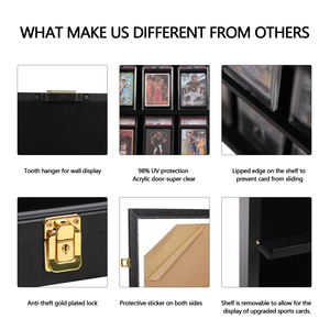 Venta caliente PJ TASC009 Pequeño negro 8 Graded Sports Card Display Case Montaje en pared con MDF 98% Protección UV - Product Image 6