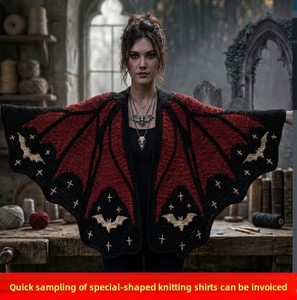 Capa de <span class=keywords><strong>punto</strong></span> larga con diseño de murciélago y estampado de leopardo, negra y roja, para <span class=keywords><strong>mujer</strong></span>, estilo único, para Halloween - Product Image 2