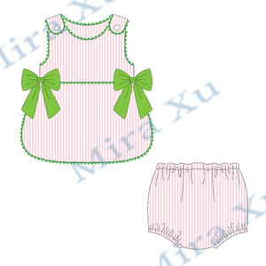 Wholesale <strong>Baby</strong> Girls Orange Bow Pumpkin Appliqued <strong>Outfit</strong> <strong>Halloween</strong> Kids Toddler diaper set Matching Striped Trim Smocked Set - Product Image 4