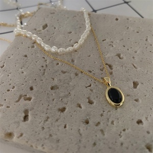 Wholesale Women Freshwater Pearl Necklace <b>Copper</b> Cat Eye Charms Black Natural Stone Pendant Necklace - Product Image 5